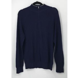 Patrick Assaraf mens navy blue long sleeve half zip high collar sweater sz M